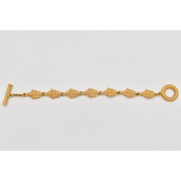 Givenchy Vintage Leaf Bracelet Brushed Gold Matte Textured 1980s Signed Bin4 - Picture 9 of 16